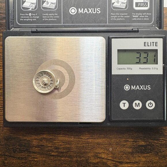 VTG Solid Sterling Silver 925 Roulette Wheel Circle Charm Size 1" Length - Picture 11 of 13